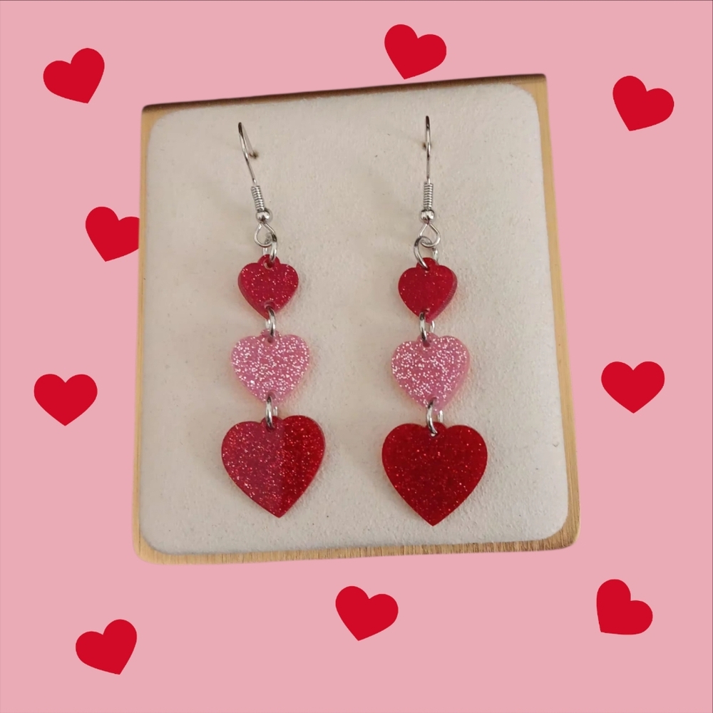 Sparkly Dangle Heart Earrings
